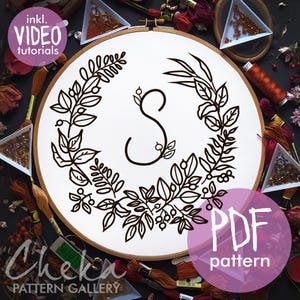 Fall Alphabet, set for hand embroidery. Floral Alphabet Embroidery PDF Pattern. Floral Monogram, Letter Embroidery Designs with leaves