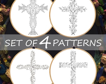 Floral Crosses, Christian Embroidery. Hand Embroidery Pattern Set (PDF), Catholic Hoop Art