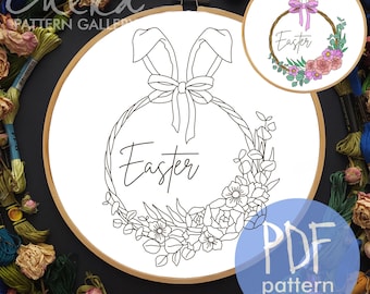 Spring hand embroidery template, Florall  blueprint, Hoop art, Flower pattern PDF