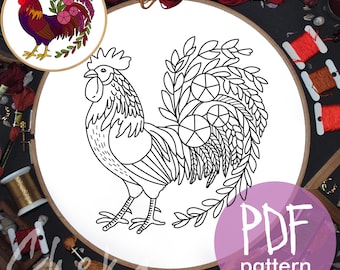 The rooster, the symbol of France. Cockerel hand embroidery pattern PDF