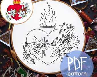 Chaste Heart of Saint Joseph pattern, Catholic Symbols, Embroidery Pattern PDF, Christian Hoop Art