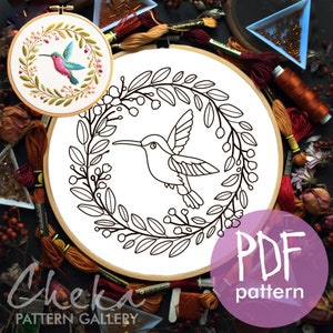 Hummingbird Hand Embroidery Pattern, flowers & Bird Pattern, Hand Embroidery, Hand Embroidery PDF, Wildlife Embroidery, Hummingbird Pattern