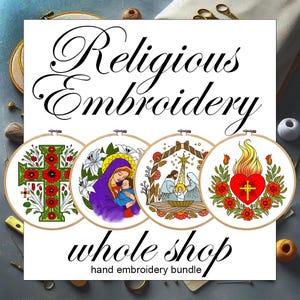 Christian Embroidery, Whole store embroidery bundle. Religious embroidery, Hand embroidery designs and templates PDF. Religious Hoop Art