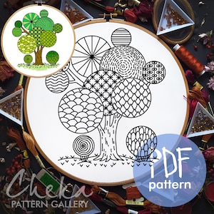 Beginner Embroidery Pattern: Tree Design Sampler (PDF Download, No Stitch Guide)