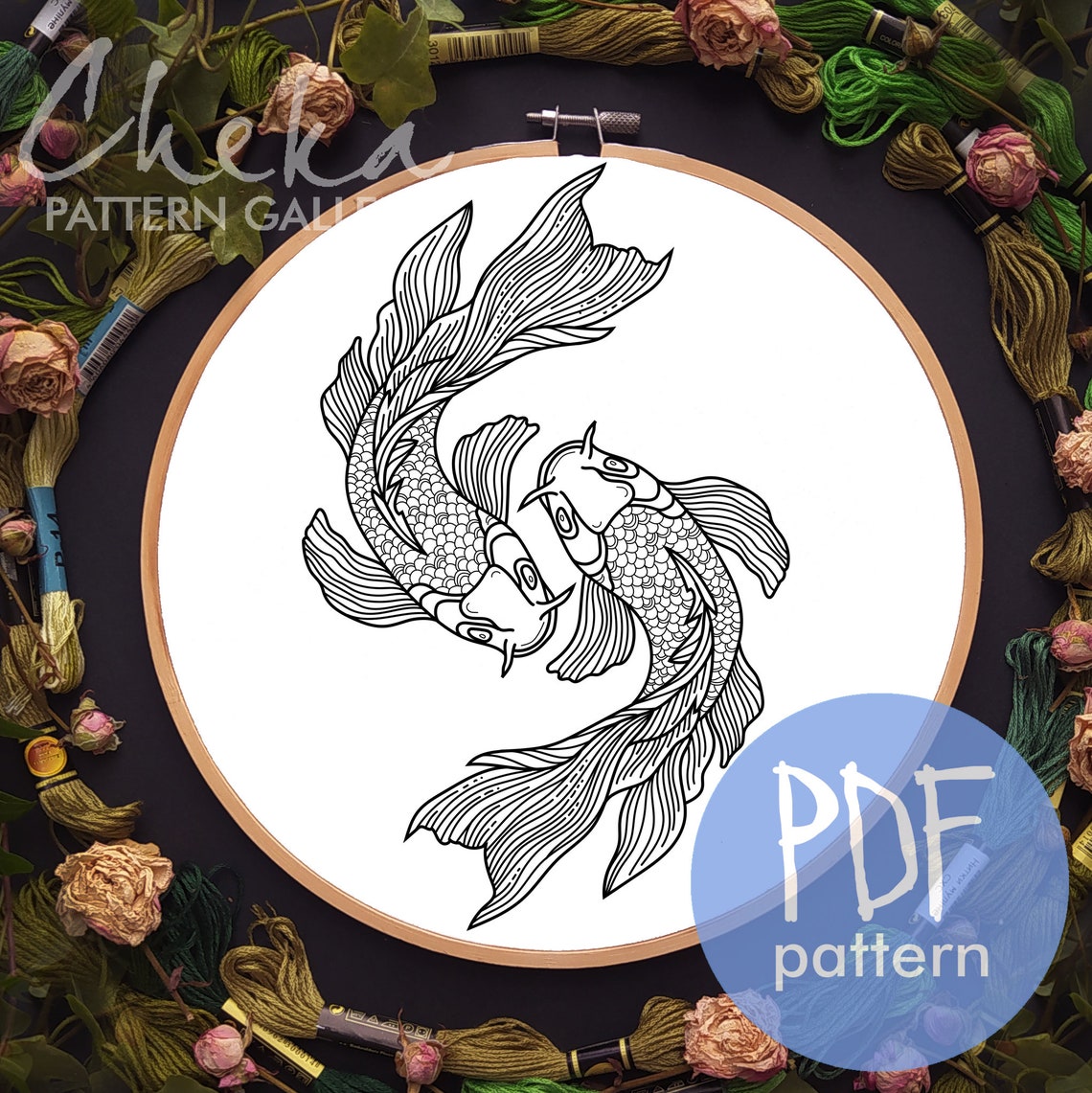 Line Pattern Carp Chinese Carp Hand Embroidery Pattern, DIY Beading (PDF Pattern) - Etsy