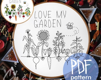 Cottagecore embroidery, Vegetable Garden hand embroidery pattern. Cottagecore Embroidery Pattern, Home Embroidery PDF, Watch My Garden Grow