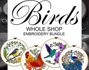 Birds Embroidery Pattern Bundle, Rooster, Peacock, Hummingbird (PDF)