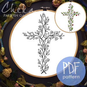 Christian Hand Embroidery, Hand Embroidery Pattern, Floral Cross Christian Theme. Catholic Religious Floral Cross, Catholic Hand Embroidery