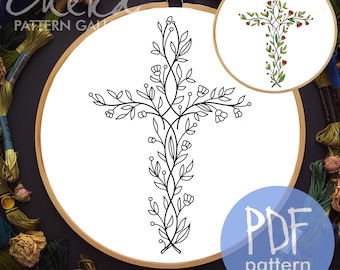 Floral Cross Template PDF. Catholic Religious Cross, Christian Hand Embroidery
