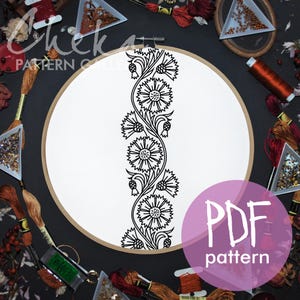 Blue Cornflower, Decorative pattern for embroidery with cornflower. Pattern for decoration in a rural style, floral hand embroidery pattern.