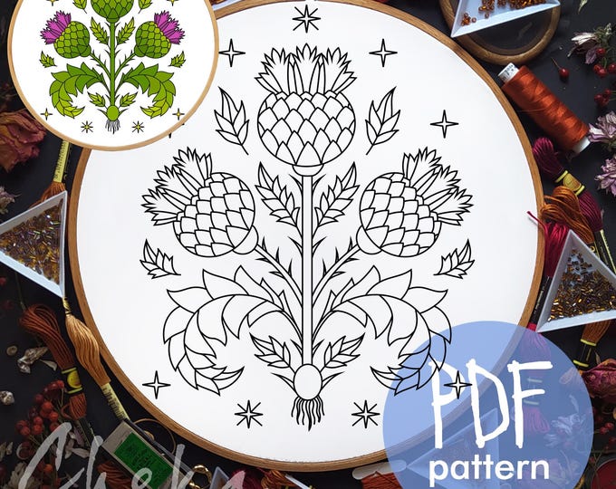 Stihl Patterns Hand Embroidery Pattern ; Thistle Design ; Flower Needlepoint ; Modern ...