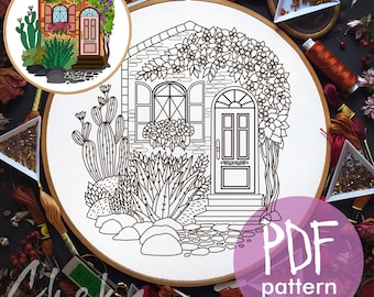 Cottage Hand Embroidery Template, House with garden Embroidery Pattern PDF, Cottagecore Embroidery Pattern, Home Hand Embroidery Pattern