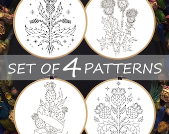 Thistle Embroidery Pattern, Set of 4 Floral Scottish Designs (PDF Pattern)