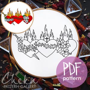 Sacred Heart Of Jesus pattern, Immaculate, Chaste Heart, Catholic Symbols, Instant Digital Download. Embroidery Pattern, Christian Hoop Art