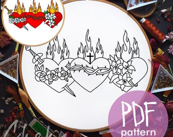 Sacred Heart Embroidery Pattern, Catholic Symbols, Christian Hoop Art (Digital Download)