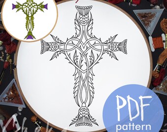 Irish Thistle Cross, Christian Embroidery Pattern (PDF Pattern)