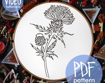 Thistle Hand Embroidery Pattern, Scottish Crest, Botanical Hoop Art (PDF Pattern)