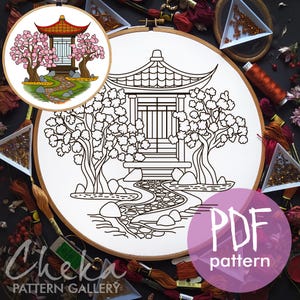 Cherry Blossom, Sakura Flower, Hand Embroidery Hoop Art. Full Embroidery  Pattern with Sakura Blossom Digital Download. Handmade embroidery