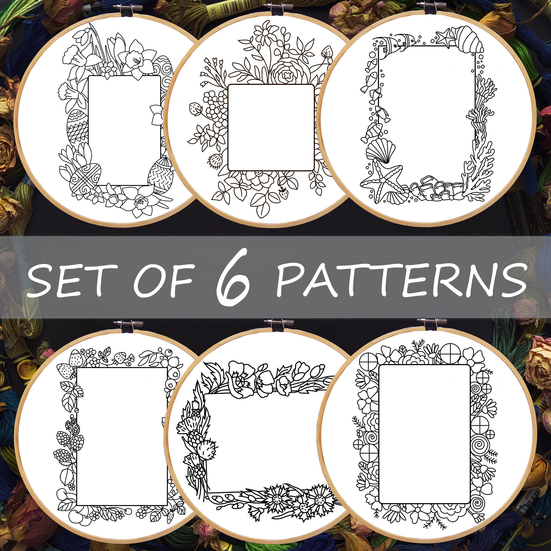 Embroidery Photo Frames Pattern Bundle, Floral Shells Berries (PDF ...