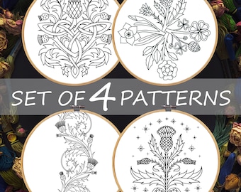 Thistle Hand Embroidery Pattern Bundle, Scottish Floral Designs (Digital Download)