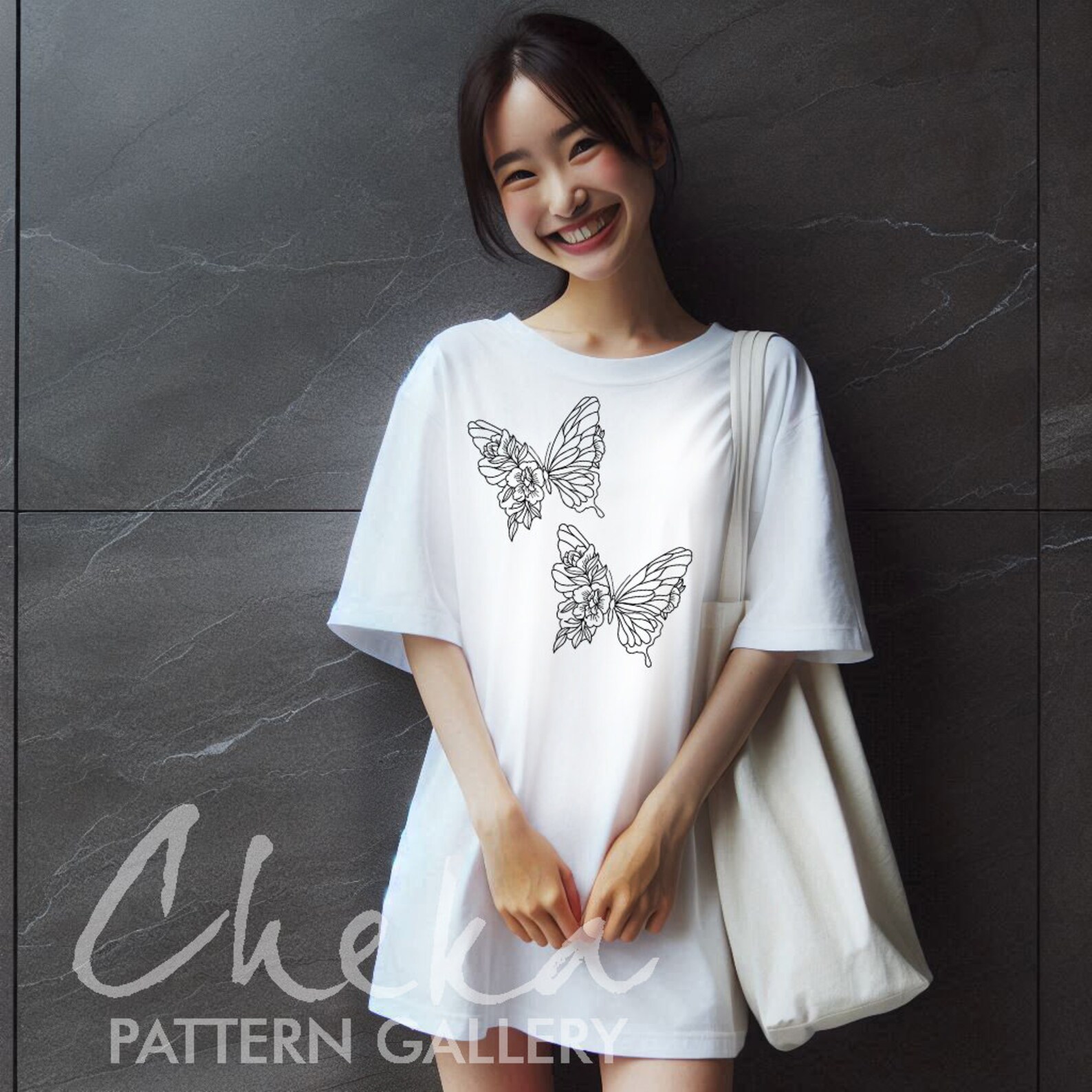 Shirt Dress - Butterfly Embroidery