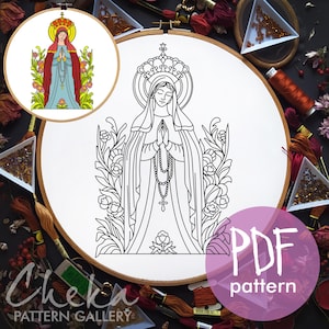 Virgin Mary, hand embroidery Pattern, Embroidery Pattern, Instant Digital Download. Christian Hand Embroidery, Catholic Religious Art