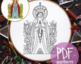 マリアンM刺繍デザイン：聖母マリアのPDFパターン（初級/中級） - Etsy