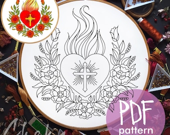 Sacred Heart Embroidery Pattern, Catholic Christian Hoop Art (Digital Download)