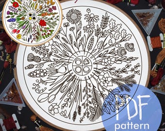 Floral Phenology Wheel Embroidery Pattern, Seasonal Calendar (PDF Pattern)
