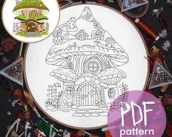 Fairy House Hand Embroidery Pattern, Cottage Design (PDF)