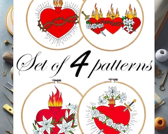 Holy Family Hearts Embroidery Pattern, Catholic Symbols (Digital Download)
