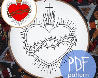 Sacred Heart of Jesus Embroidery Pattern, Catholic Christian Hoop Art (PDF Pattern)