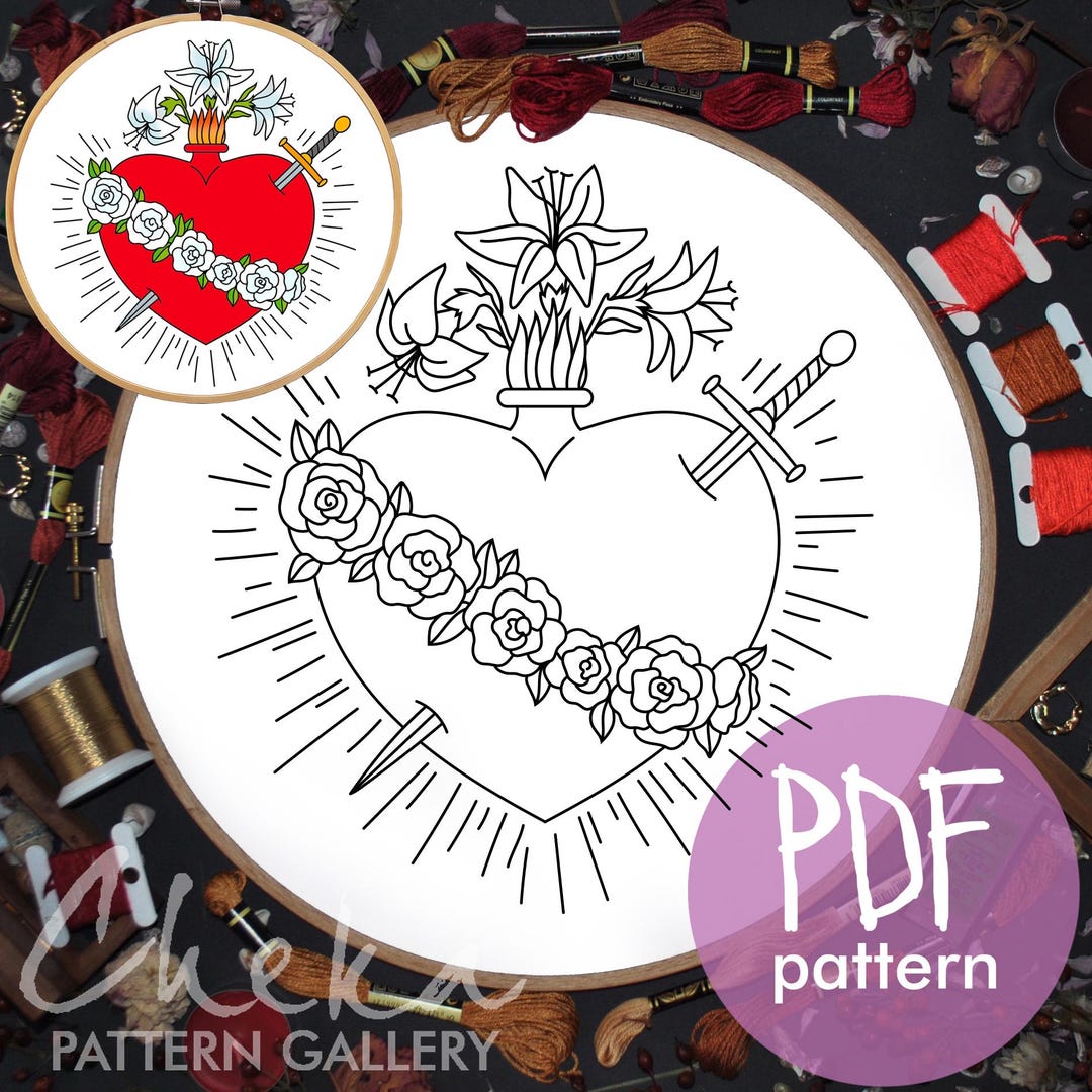 Immaculate Heart of Mary Embroidery Pattern, Catholic Hoop Art (PDF ...