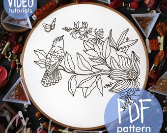 Hummingbird. Small bird hand embroidery pattern PDF