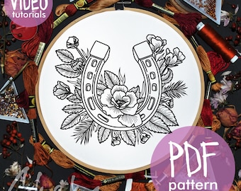Horseshoe with flowers, a gift for a horse lover, pattern for hand embroidery in the form of a horseshoe,symbol of wealth and well-being PDF