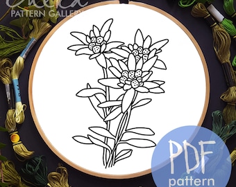 Edelweiss Flower Hand Embroidery Pattern, Austrian Folk Design (PDF Pattern)