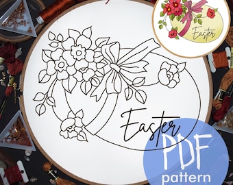 Eggs pattern, Spring hand embroidery PDF template. Hoop art