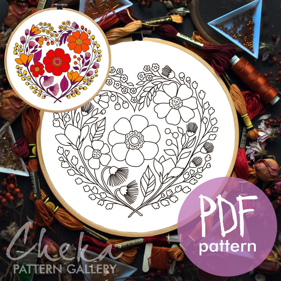 Floral Heart, Hand Embroidery Pattern, Flower Embroidery Design, Hand ...