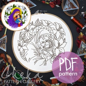The Virgin and Child, Mary and little Jesus, Hand embroidery pattern. Instant Download, Christian Hand Embroidery, Catholic embroidery craft