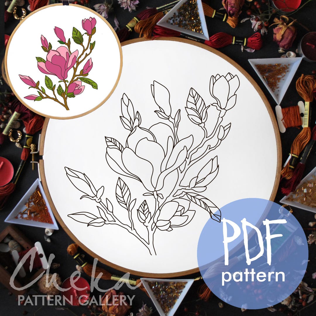 Magnolia, Hand Embroidery Pattern PDF, Modern Hoop Art - Etsy
