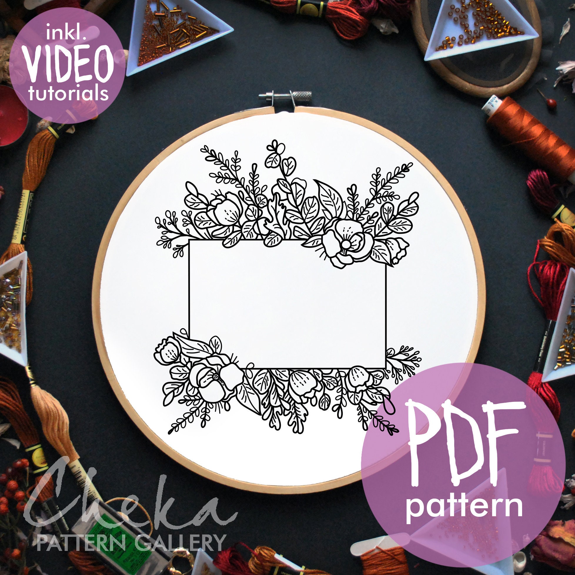 Photo frame, hand embroidery patterns with flowers, pet photo frame, handmade embroidered frame, digital pattern for hand embroidery PDF