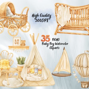 Baby Boy Clip Arts Bundle,Cute Baby Boy Bundle,Baby Boy Wooden Toys,Boho Baby Elements,Baby room Wall Art Printing,300 DPI High Quality