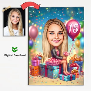 Caricature for a Girl's Birthday, Birthday Portrait of a Girl, Custom Caricature from Photo, Cartoon Digital Portrait, Birthday Gift