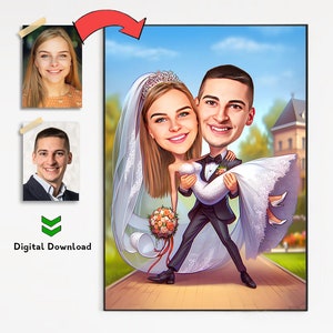Personalized Wedding Caricature Portrait: Custom Couple Gift (Digital Download)
