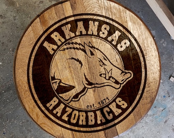 Arkansas Razorbacks Engraved Bourbon Barrel Top