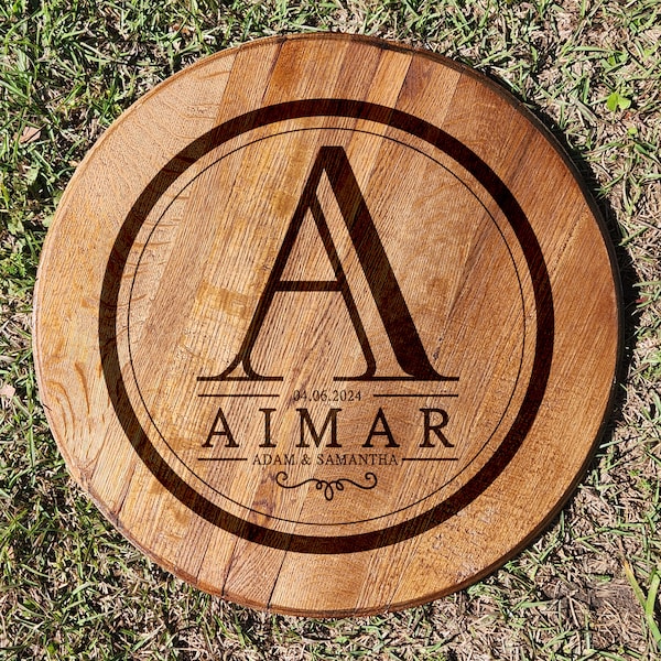 Engraved Bourbon Barrel Head for Anniversary or Wedding Guestbook