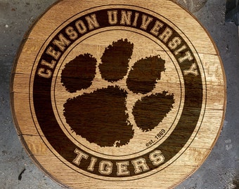 Clemson Tigers Engraved Bourbon Barrel Top