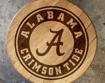 Alabama Crimson Tide Engraved Bourbon Barrel Top
