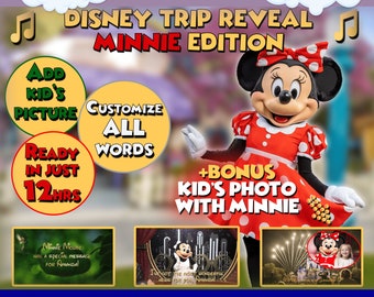 ÉDITION MINNIE*** Vidéo personnalisée de révélation de voyage dans les parcs Disney - Message Minnie pour les enfants dans des mondes magiques - Faire-part de voyage