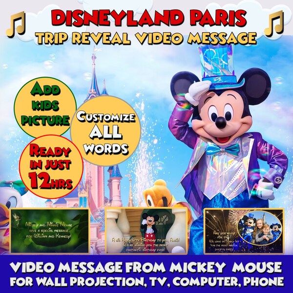 DISNEYLAND PARIS*** Personalized DisneyParis Trip Reveal Video - Mickey Mouse Message for Kids to Magical Worlds - Trip Announcement